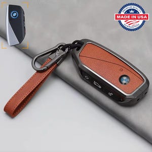 Customizable Leather & Aluminum Key Fob Cover Set for BMW with Keychain