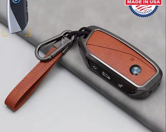 BMW Customizable Leather & Aluminum Key Fob Cover Set with Keychain
