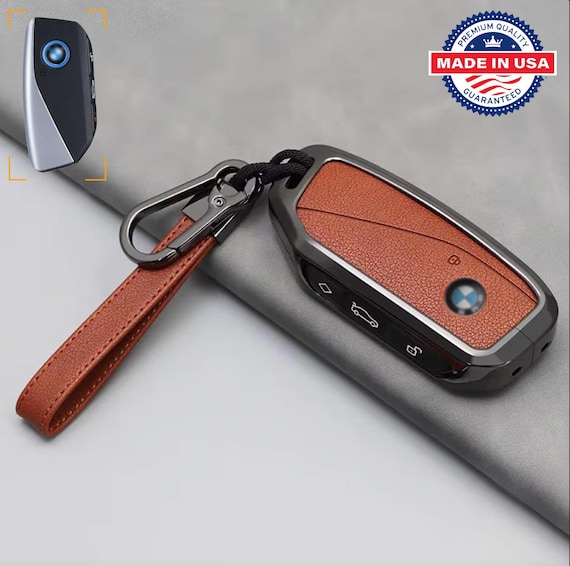 For BMW - Customizable Leather Key Fob Cover with Aluminum Shell & Keychain