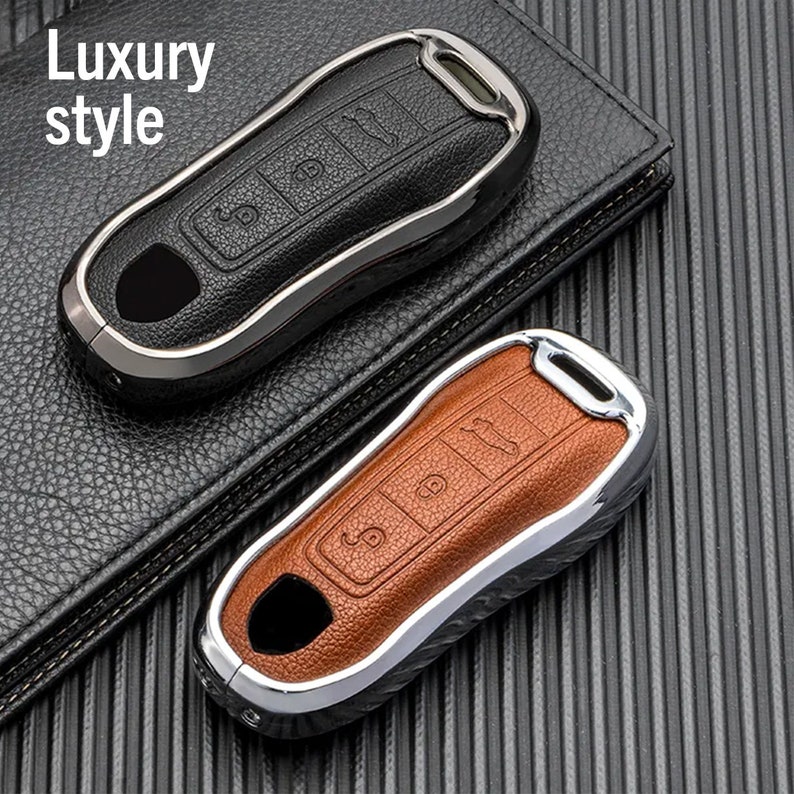 Porsche Customizable Key Fob Cover Leather and Aluminum Shell With