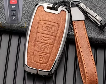 Do Toyoty - personalizowany skórzany pokrowiec na kluczyk z aluminiową obudową i brelokiem (4 przyciski)