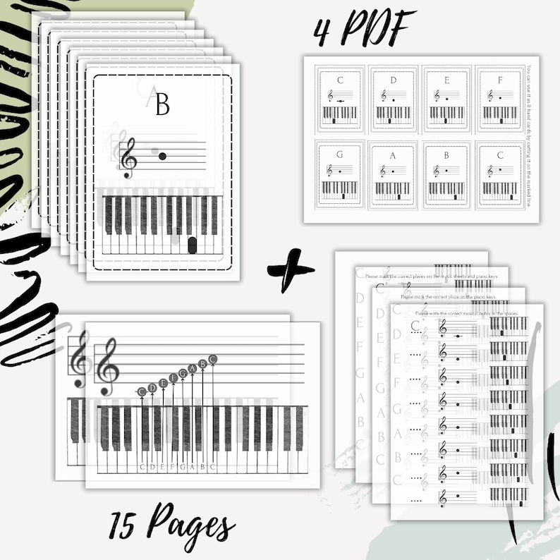 Music and Piano Notes Flashcards, Treble G Clef Music Notes, Printable ...