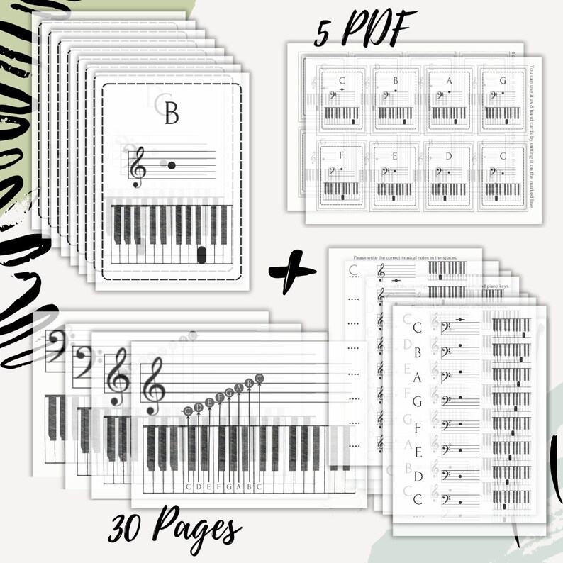 Music and Piano Notes Flashcards, Treble G and Bass F Clef Clef Music Notes, Printable Piano ...