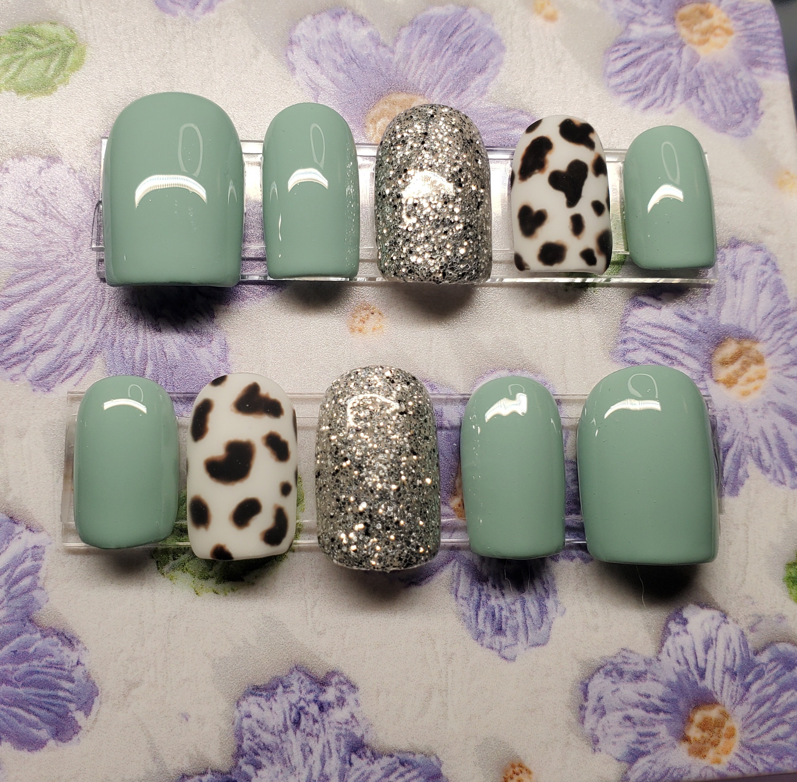 Teal Southwestern Style Press on Nail Set With Cute Matte Cow Print Accent Nail * Also Available in "two Nails Shorter" (IYKYK) Variations - Etsy