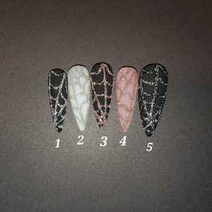 Glitter Spider Web Press On Nails **Also Available in &quot;Two Nails Shorter&quot; (IYKYK) Variations**