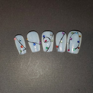Christmas Hanging String Lights with Gems Press on Nails**Also Available in &quot;Two Nails Shorter&quot; (IYKYK) Variations**
