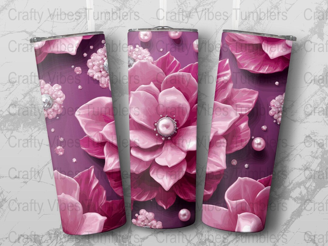Flowers Diamonds and Pearls Tumbler, Cute Tumbler Wrap, Pink Tumbler