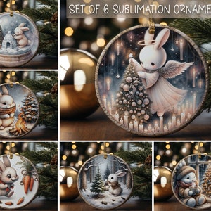 Bunny Christmas Ornaments Circle Ornament Sublimation Designs Printable Cute Christmas Ornament Designs Bundle of 6 Ornaments Download Only