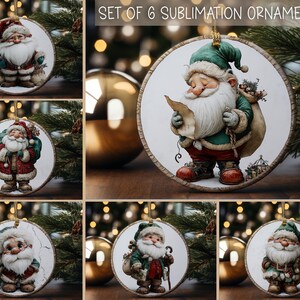 Santa Christmas Ornaments Circle Sublimation Designs Printable Cute Christmas Ornament Designs Bundle of 6 Ornaments Download Only