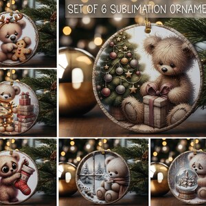 Bear Christmas Ornaments Circle Ornament Sublimation Designs Printable Cute Christmas Ornament Designs Bundle of 6 Ornaments Download Only