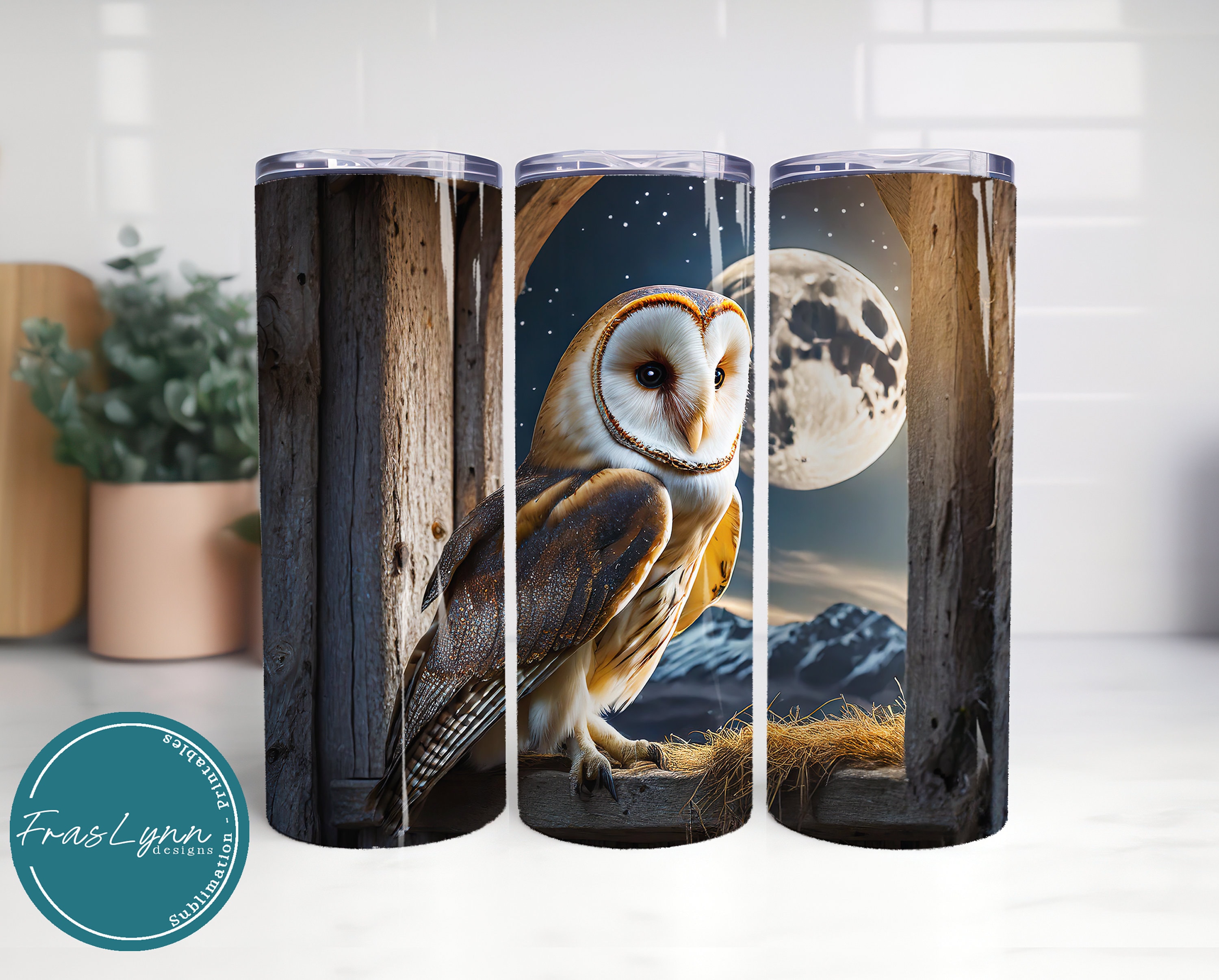 Barn Owl Tumbler Wrap, 20oz Skinny Straight Tumbler, Digital Download, Stunning Full Moon Barn Owl S
