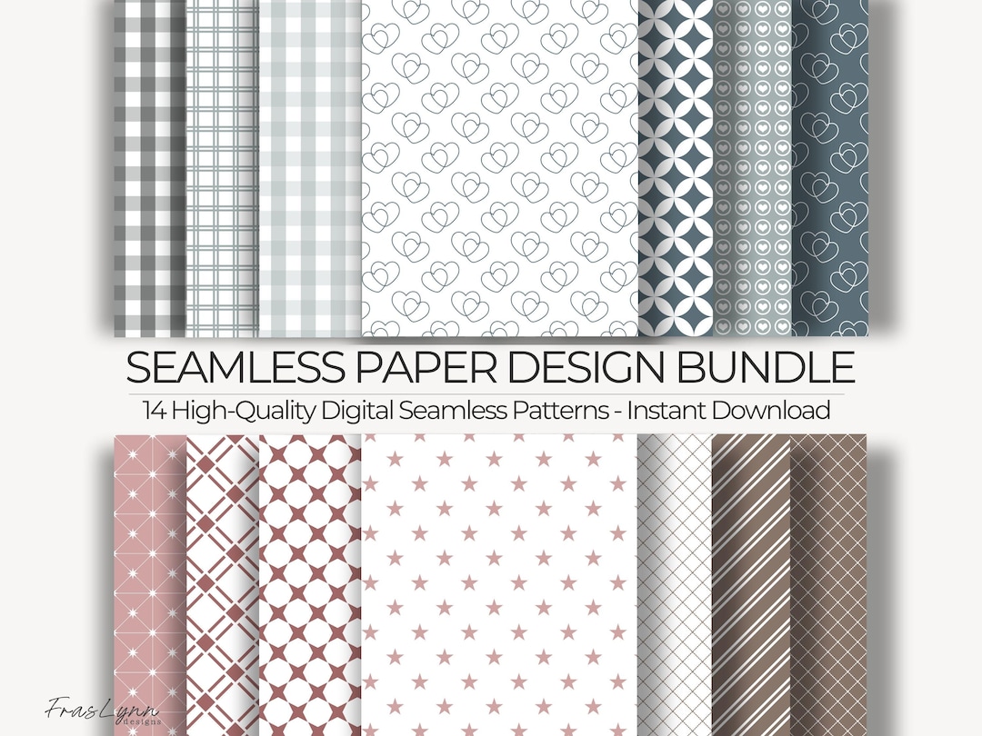 Neutral Plaid & Heart Seamless Paper Pack – 14 Digital Patterns for ...