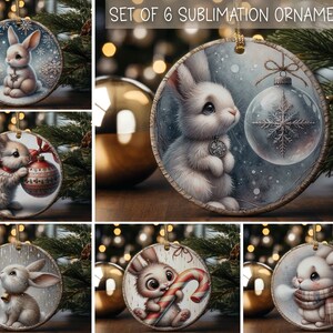 Bunny Christmas Ornaments Circle Ornament Sublimation Designs Printable Cute Christmas Ornament Designs Bundle of 6 Ornaments Download Only