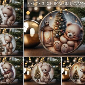 Bear Christmas Ornaments Circle Ornament Sublimation Designs Printable Cute Christmas Ornament Designs Bundle of 6 Ornaments Download Only