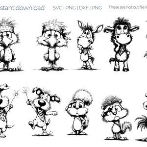 Patriotic Animals Illustration Pack, Hand Drawn Sketch Critters, Black and White Line Art Clipart, Commercial Use image 3