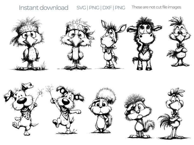 Patriotic Animals Illustration Pack, Hand Drawn Sketch Critters, Black and White Line Art Clipart, Commercial Use image 3