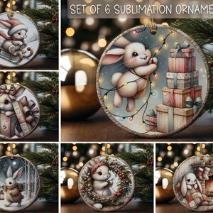 Décorations de Noël en forme de lapin, cercle, motifs en sublimation, motifs de décoration de Noël mignons à imprimer, lot de 6 décorations à télécharger uniquement