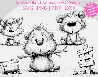 Woodland Animals SVG Clipart Bundle: Png, Pdf, Dxf Files, 30 Animal Designs, Laser Engrave, Clipart, Instant Download