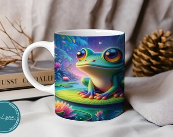 Diseño de rana para taza (descarga digital). Diseño de sublimación en formato PNG. Ideal para amantes de las ranas en tazas de 11 oz y 15 oz. Archivo digital.