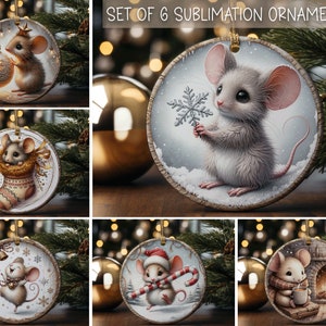 Mouse Christmas Ornaments Circle Ornament Sublimation Designs Printable Cute Christmas Ornament Designs Bundle of 6 Ornaments Download Only