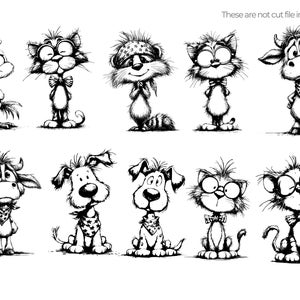Patriotic Animals Illustration Pack, Hand Drawn Sketch Critters, Black and White Line Art Clipart, Commercial Use image 4