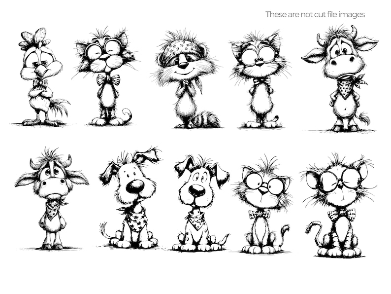 Patriotic Animals Illustration Pack, Hand Drawn Sketch Critters, Black and White Line Art Clipart, Commercial Use image 4
