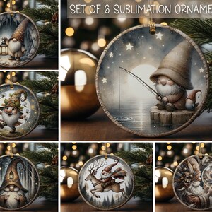 Gnome Christmas Ornaments Circle Ornament Sublimation Designs Printable Cute Christmas Ornament Designs Bundle of 6 Ornaments Download Only
