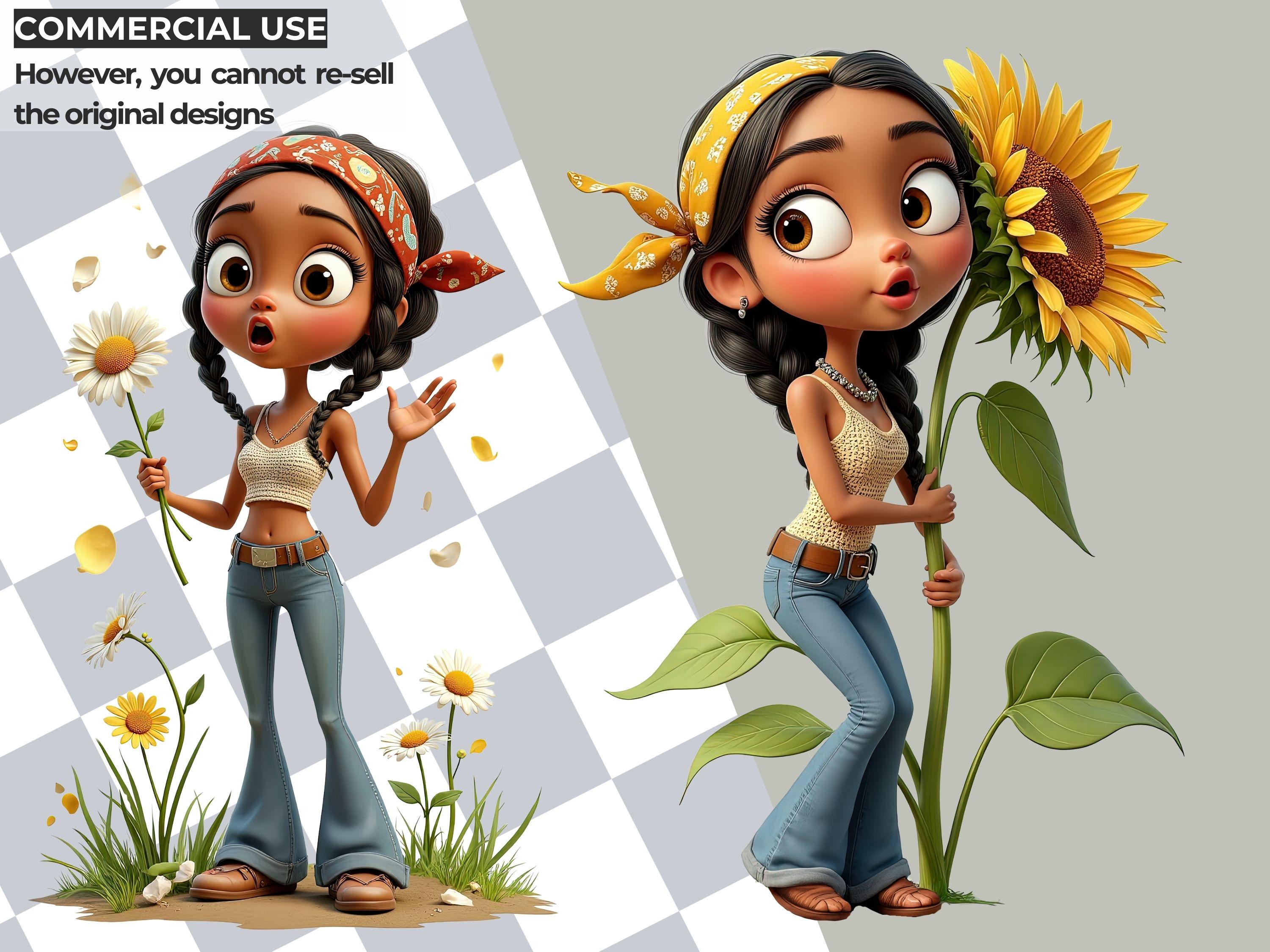Whimsy Hippy Whimsical Hippie Girl Clipart Bundle, Boho Retro Girls PNG, Cute 70s ...
