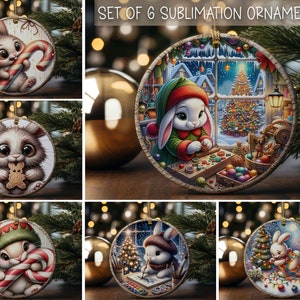 Bunny Christmas Ornaments Circle Ornament Sublimation Designs Printable Cute Christmas Ornament Designs Bundle of 6 Ornaments Download Only