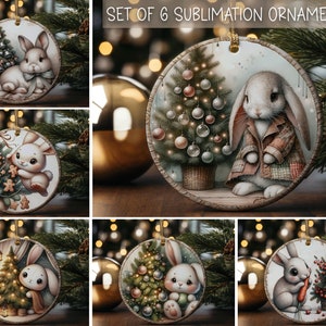 Bunny Christmas Ornaments Circle Ornament Sublimation Designs Printable Cute Christmas Ornament Designs Bundle of 6 Ornaments Download Only