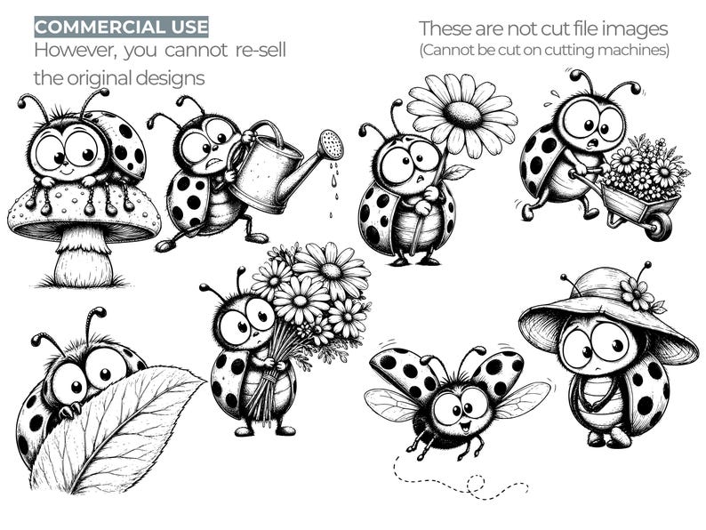 Garden Ladybug SVG Bundle, 45 Ladybugs Line Art, Clipart, Printable ...