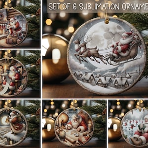 Santa Christmas Ornaments Circle Ornament Sublimation Designs Printable Cute Christmas Ornament Designs Bundle of 6 Ornaments Download Only