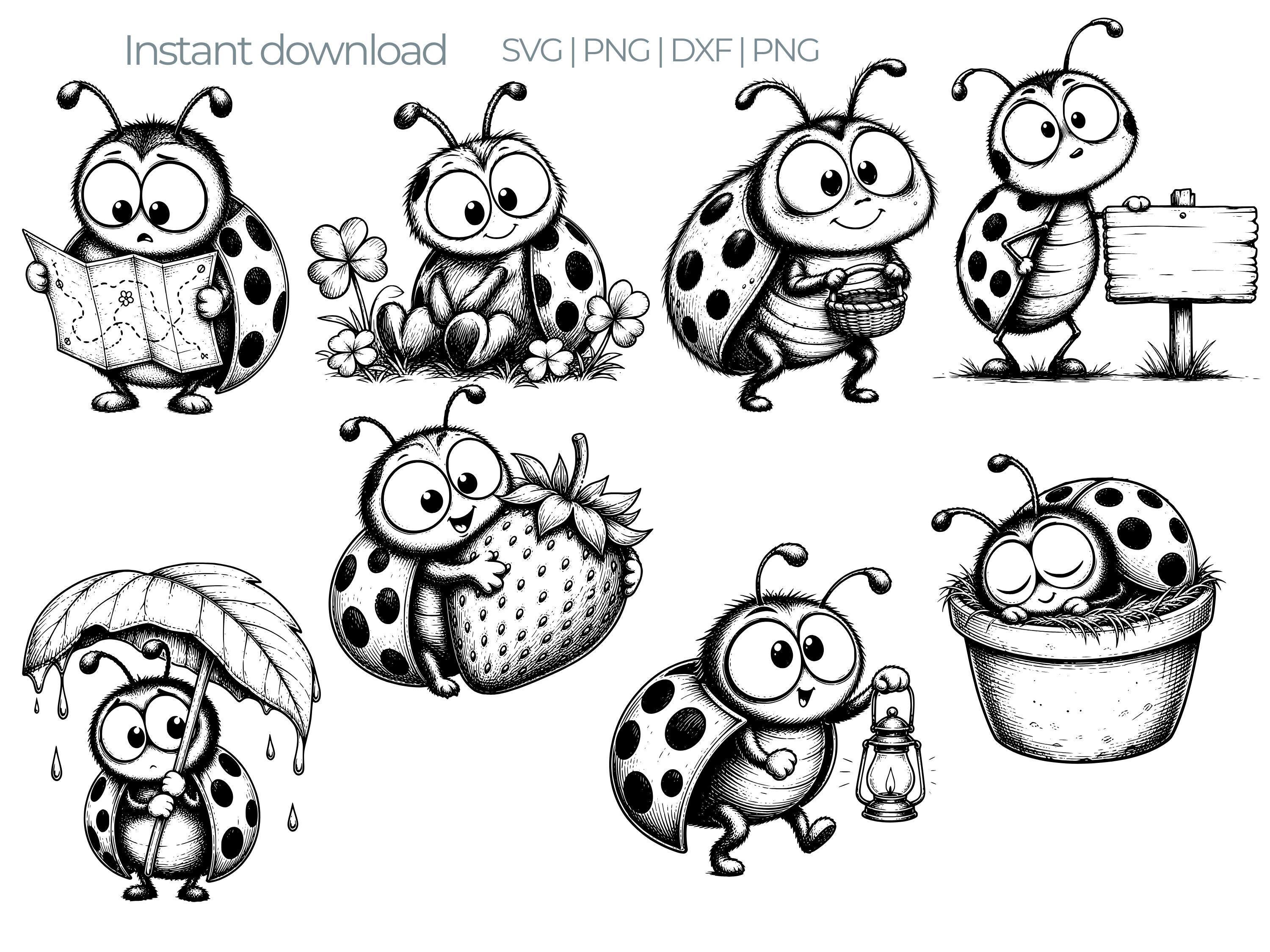 Garden Ladybug SVG Bundle, 45 Ladybugs Line Art, Clipart, Printable ...