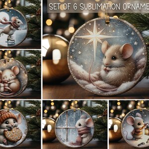 Mouse Christmas Ornaments Circle Ornament Sublimation Designs Printable Cute Christmas Ornament Designs Bundle of 6 Ornaments Download Only