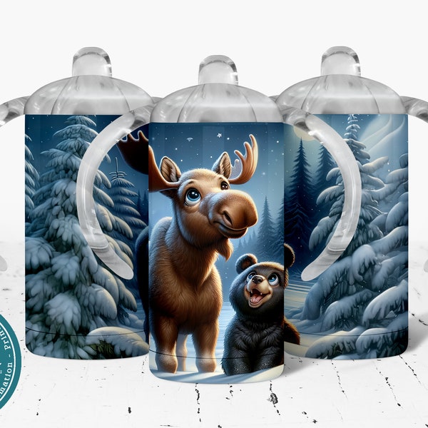 Moose Bear Kid Tumbler Kid Sippy Cup Wrap Digital Download Moose Bear Sublimation Design PNG Tumbler Wrap Moose Bear Lovers