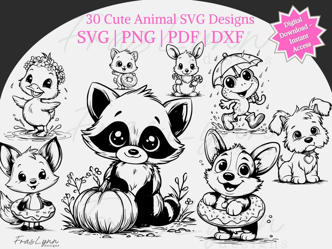 Cute Animals SVG Bundle, Png, Pdf, and Dxf Files, Instant Download ...