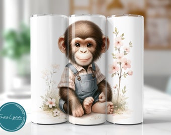 Chimpanzee Tumbler Wrap 20oz Straight Skinny Tumbler Wrap Digital Download Monkey Sublimation Design PNG Tumbler Wrap Monkey Lovers