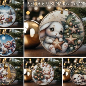 Décorations de Noël en forme de lapin, cercle, motifs en sublimation, motifs de décoration de Noël mignons à imprimer, lot de 6 décorations à télécharger uniquement
