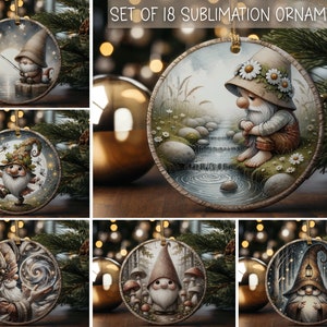 Gnome Christmas Ornaments Circle Ornament Sublimation Designs Printable Cute Christmas Ornament Designs Bundle of 18 Ornaments Download Only