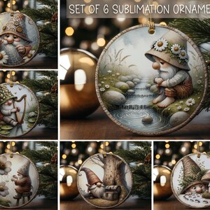 Gnome Christmas Ornaments Circle Ornament Sublimation Designs Printable Cute Christmas Ornament Designs Bundle of 6 Ornaments Download Only