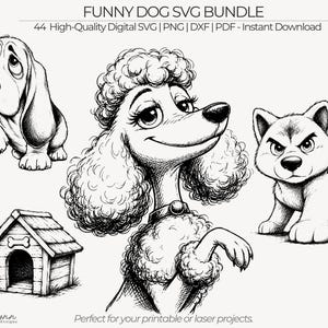 Lustiger Hund SVG Bundle, 44 Designs, druckbare Tier Linie Kunst (digitaler Download)