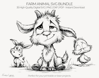 Funny Farm Animals SVG Bundle | 35 Animal Line Art | Art Clipart | Printable | Laser Engraving