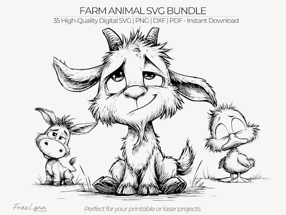 Funny Farm Animals SVG Bundle | 35 Animal Line Art | Art Clipart | Printable | Laser Engraving