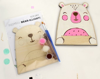 Wooden Teddy Bear Paint Kit: Birthday Party Favor