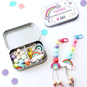 Personalized Rainbow Favor DIY Kids Keychain Kit | Keychain Making Kit | Kids Rainbow Mini Party Favor | Party Bag Filler Craft Kits