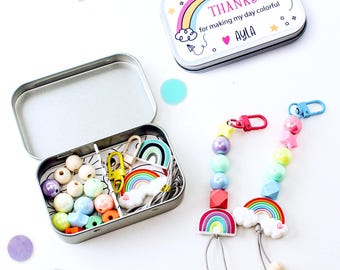 Personalized Rainbow Favor DIY Kids Keychain Kit | Keychain Making Kit | Kids Rainbow Mini Party Favor | Party Bag Filler Craft Kits