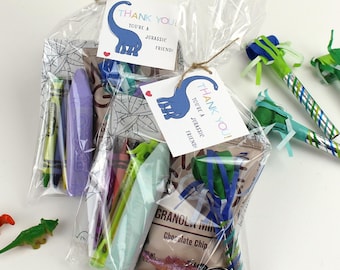 Dinosaur Party Favor Bag: Keychain, Coloring Page & Granola