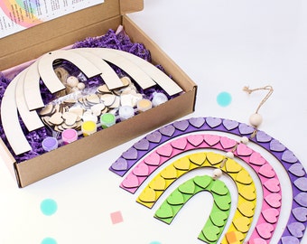 DIY Wooden Rainbow Decor Craft Kit: Kids Painting Set