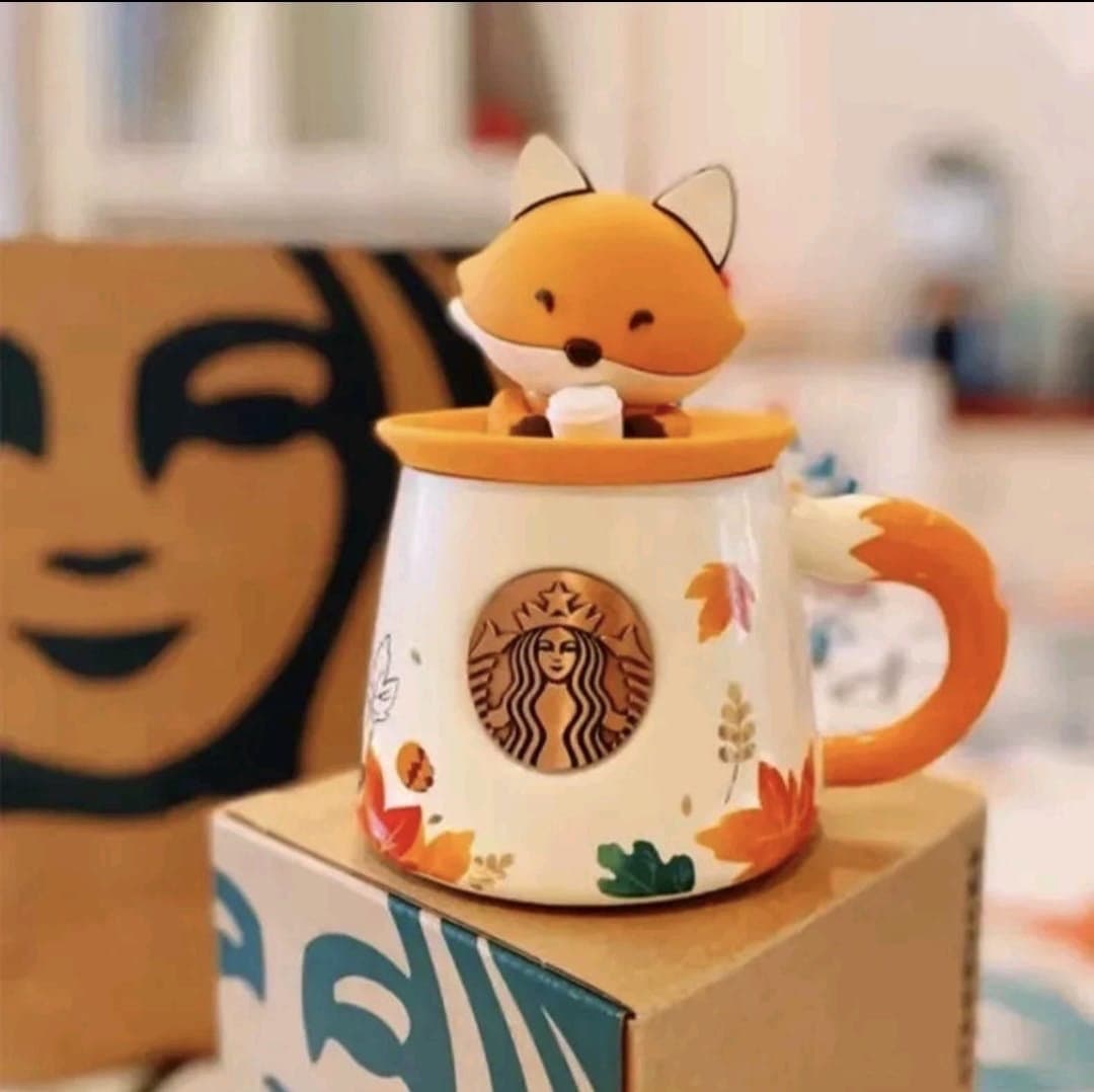 Starbucks Squirrel Stump Wood Grain Ceramic Mug Coffee Cup 13oz Set with  Lid