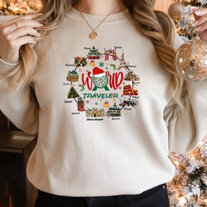Disney Mickey Center Traveler Drink And Snack Around The World Christmas Sweatshirt,Mickey&#39;s Very Merry Xmas Tee,Disney Christmas Gift